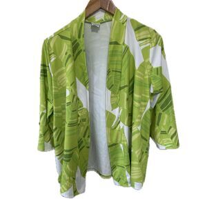 Hula Bay Hawaiian Tropical Lime Green Banana Leaves Stretch Open Cardigan M